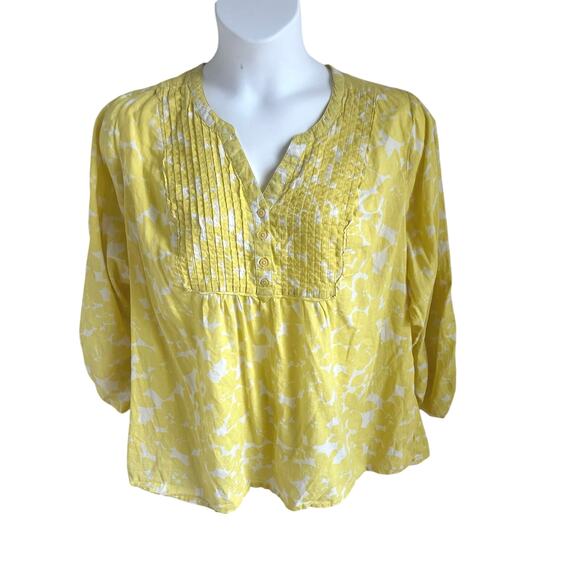 Womens Size 18 20 Butter Yellow Blouse Floral 100 Cotton Bohochic Cottage Flowy - Picture 1 of 5